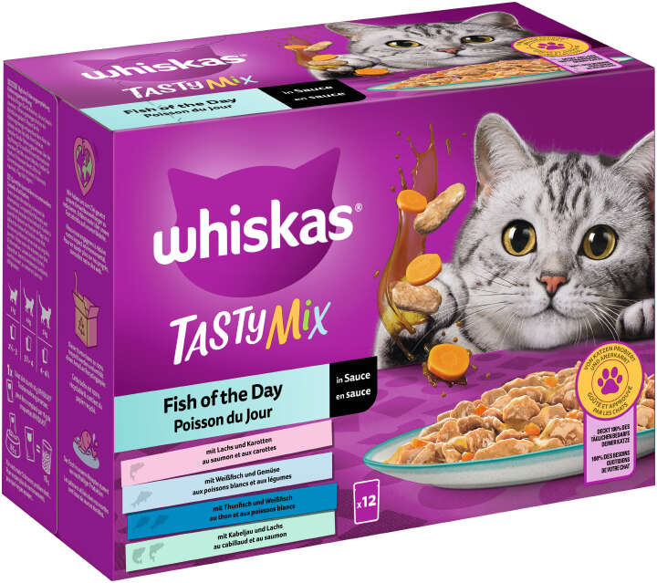 whiskas Katzen-Nassfutter TASTY MIX Portionsbeutel Multipack Fish of the Day in Sauce 12 x 85g